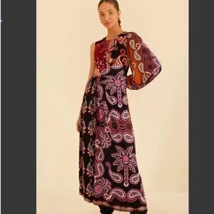 Farm Rio: Sweet Mermaids One Shoulder Maxi Patchwork Cut Out Dress NWT